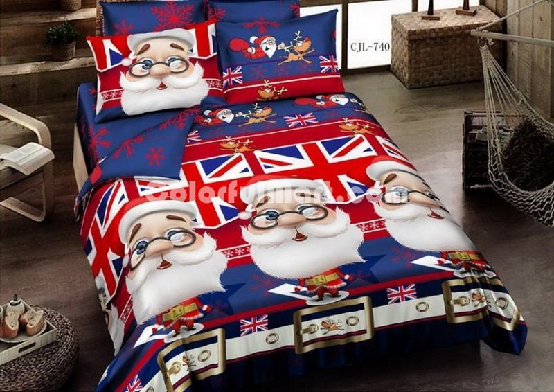 Santa Claus Happy Party Blue Bedding Christmas Bedding Holiday Bedding - Click Image to Close