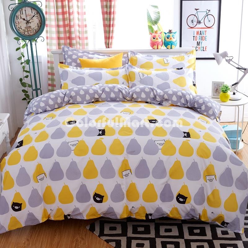 Pears Grey Bedding Set Duvet Cover Pillow Sham Flat Sheet Teen Kids Boys Girls Bedding - Click Image to Close
