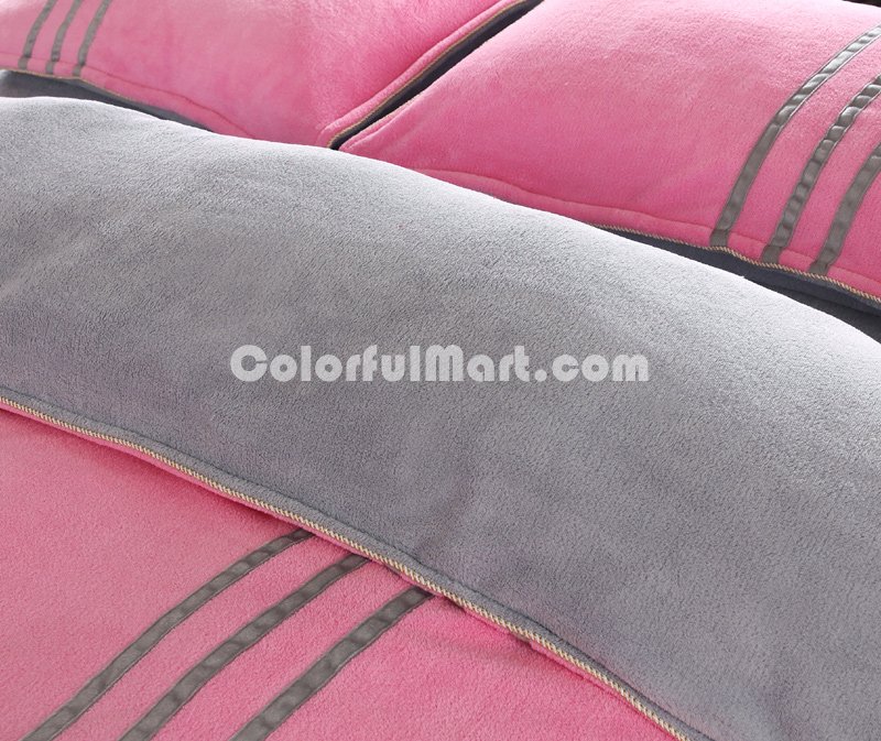 Pink Gray Coral Fleece Bedding Teen Bedding - Click Image to Close
