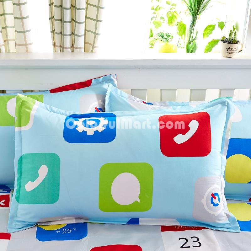 App Blue Bedding Set Duvet Cover Pillow Sham Flat Sheet Teen Kids Boys Girls Bedding - Click Image to Close