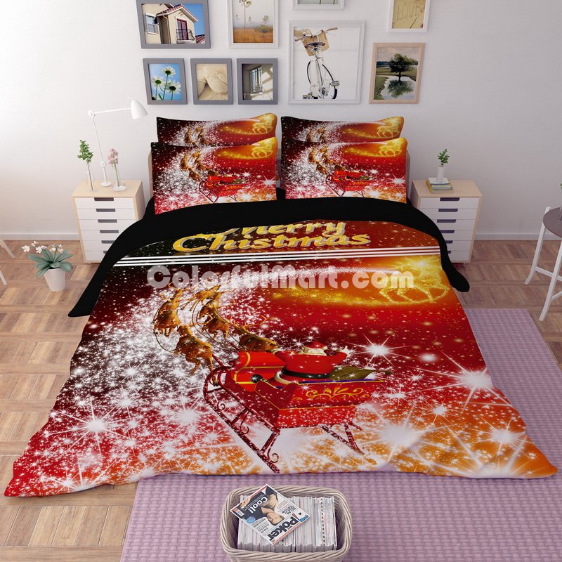 Christmas On The Way Red Bedding Duvet Cover Set Duvet Cover Pillow Sham Kids Bedding Gift Idea - Click Image to Close