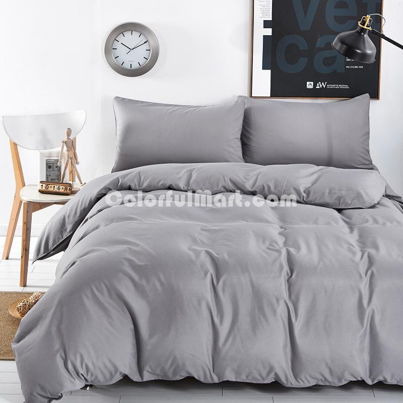Solid Grey Bedding Set Duvet Cover Pillow Sham Flat Sheet Teen Kids Boys Girls Bedding - Click Image to Close
