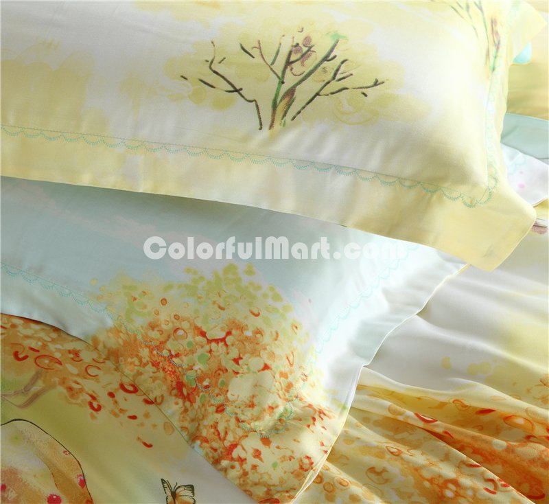Nordic Style Yellow Bedding Set Girls Bedding Floral Bedding Duvet Cover Pillow Sham Flat Sheet Gift Idea - Click Image to Close
