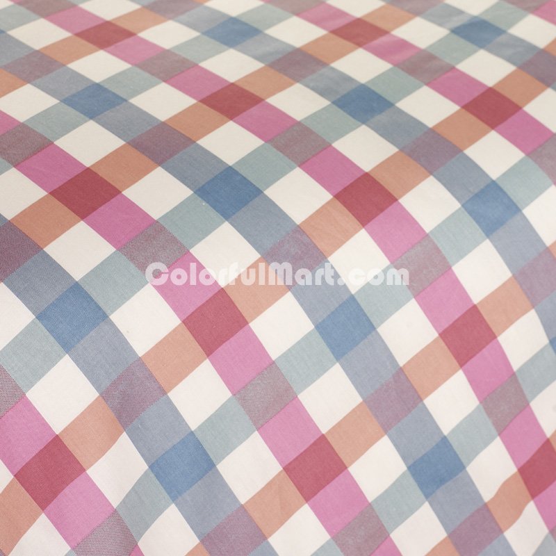 Plaids Pink 100% Cotton 4 Pieces Bedding Set Duvet Cover Pillow Shams Fitted Sheet - Click Image to Close