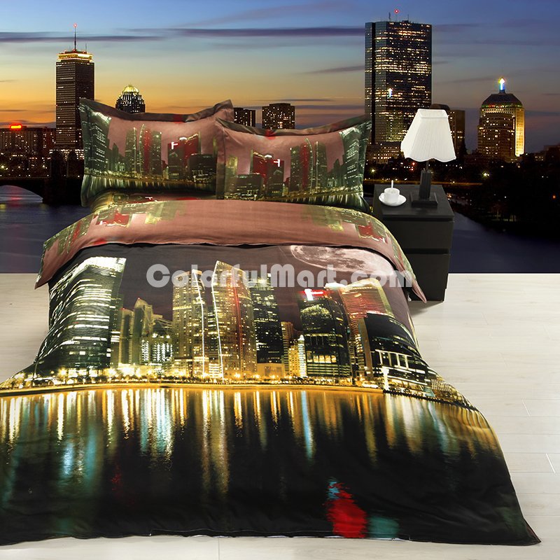 Modern City Brown Bedding 3D Duvet Cover Set - Click Image to Close