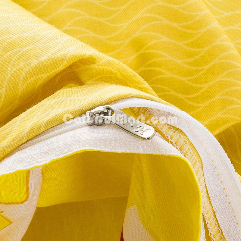 London City Yellow 100% Cotton 4 Pieces Bedding Set Duvet Cover Pillow Shams Fitted Sheet - Click Image to Close