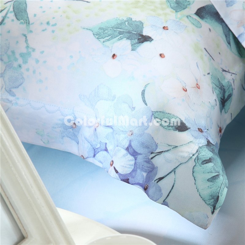 Summer Light Blue Bedding Set Girls Bedding Floral Bedding Duvet Cover Pillow Sham Flat Sheet Gift Idea - Click Image to Close