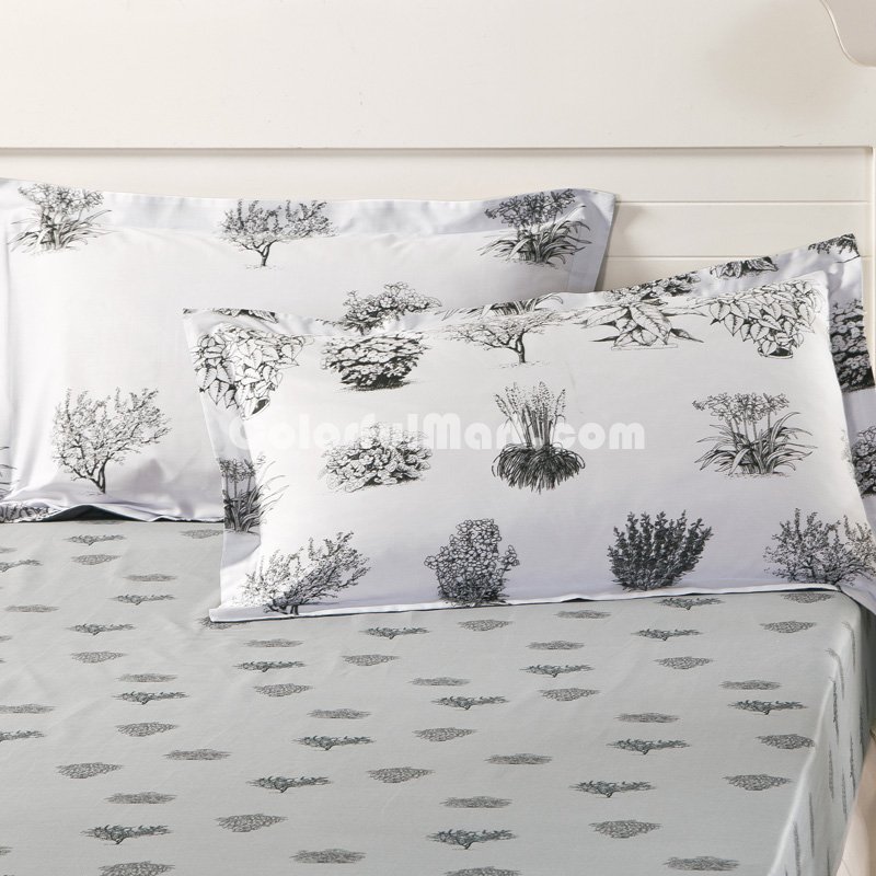 Plants Grey 100% Cotton Luxury Bedding Set Kids Bedding Duvet Cover Pillowcases Fitted Sheet - Click Image to Close