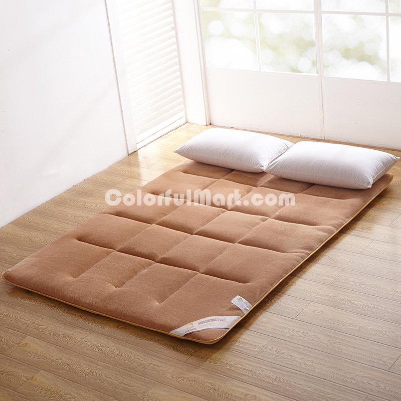Champagne Brown Flannel Japanese Floor Futon Mattress Sleeping Pad Tatami Mat Japanese Bed Roll Foldable Roll Up Mattress Futon Memory Foam Rolling Bed Shikibuton - Click Image to Close