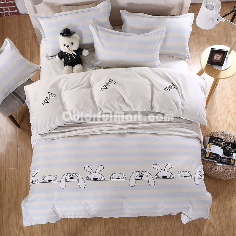 Cat And Dog Beige Bedding Set Duvet Cover Pillow Sham Flat Sheet Teen Kids Boys Girls Bedding - Click Image to Close