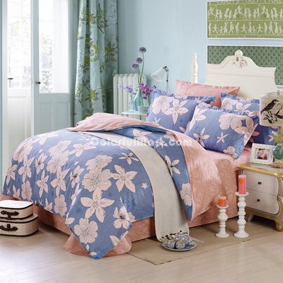 Fifi Flowers Blue Bedding Set Kids Bedding Teen Bedding Duvet Cover Set Gift Idea
