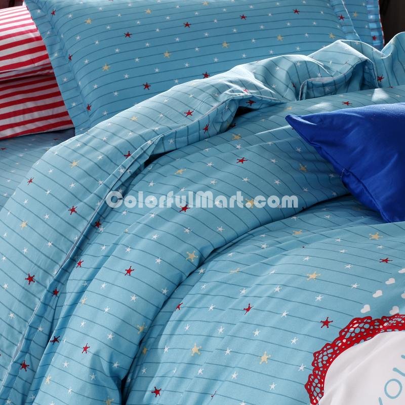 Love Blue Bedding Set Duvet Cover Pillow Sham Flat Sheet Teen Kids Boys Girls Bedding - Click Image to Close