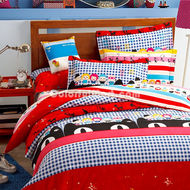 Happy Friend Red Teen Bedding College Dorm Bedding Kids Bedding - Click Image to Close