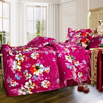 Colorful And Romantic Winter Duvet Cover Set Flannel Bedding