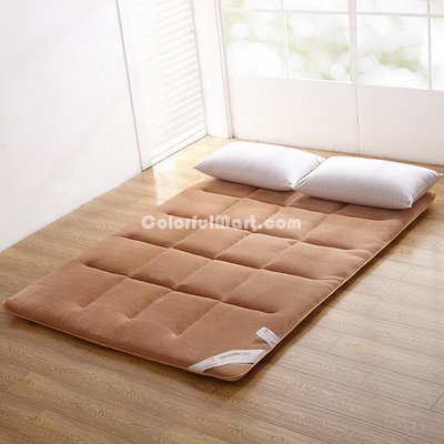 Champagne Brown Flannel Japanese Floor Futon Mattress Sleeping Pad Tatami Mat Japanese Bed Roll Foldable Roll Up Mattress Futon Memory Foam Rolling Bed Shikibuton