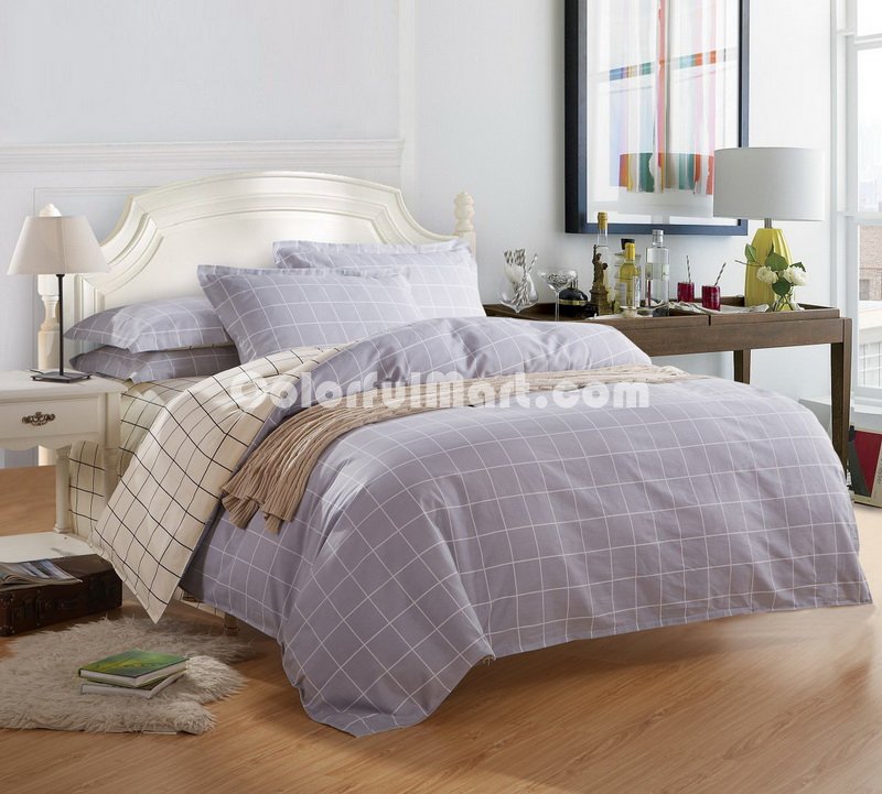 Modern Grids Gray And Beige Teen Bedding Duvet Cover Set - Click Image to Close