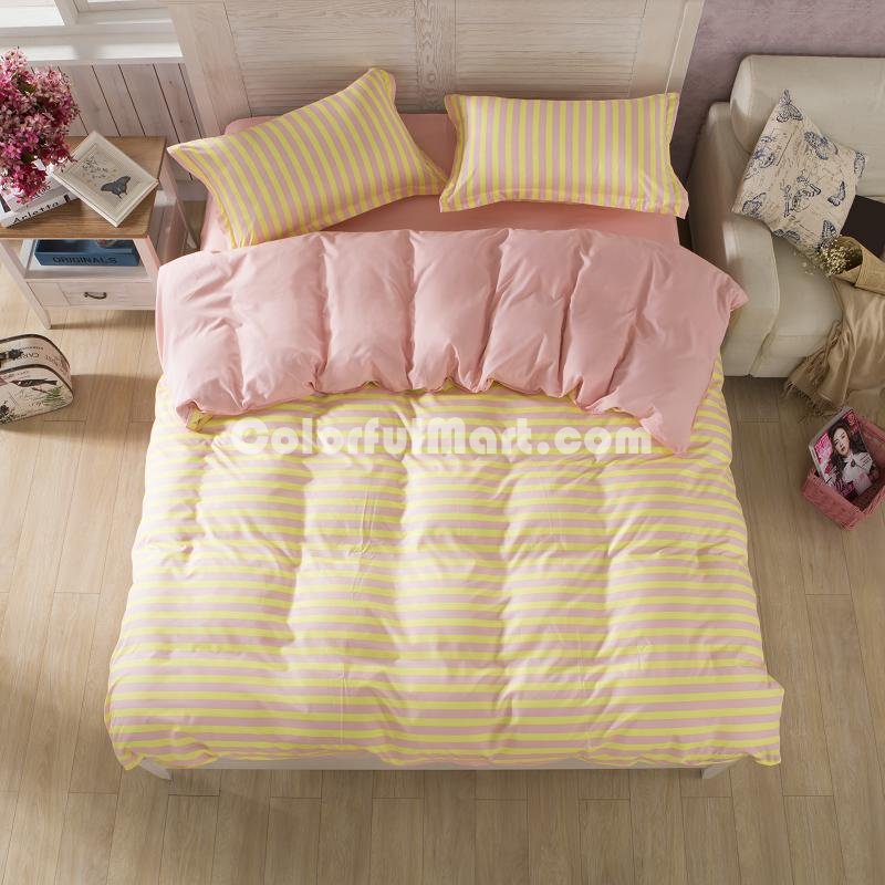 Stripes Yellow Bedding Set Duvet Cover Pillow Sham Flat Sheet Teen Kids Boys Girls Bedding - Click Image to Close
