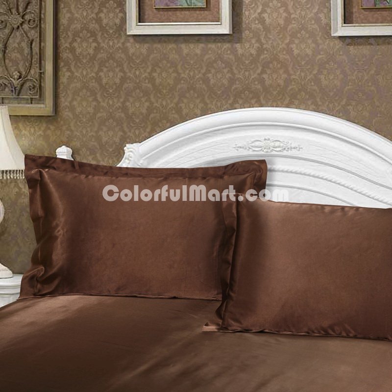 Brown Silk Pillowcase, Include 2 Standard Pillowcases, Envelope Closure, Prevent Side Sleeping Wrinkles, Have Good Dreams - Click Image to Close
