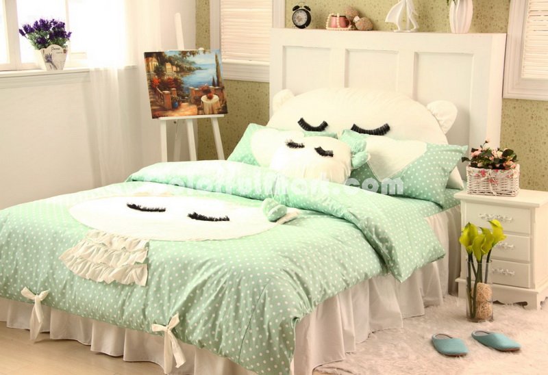 Cute Kitty Cyan Cat Bedding Kitty Bedding Girls Bedding - Click Image to Close