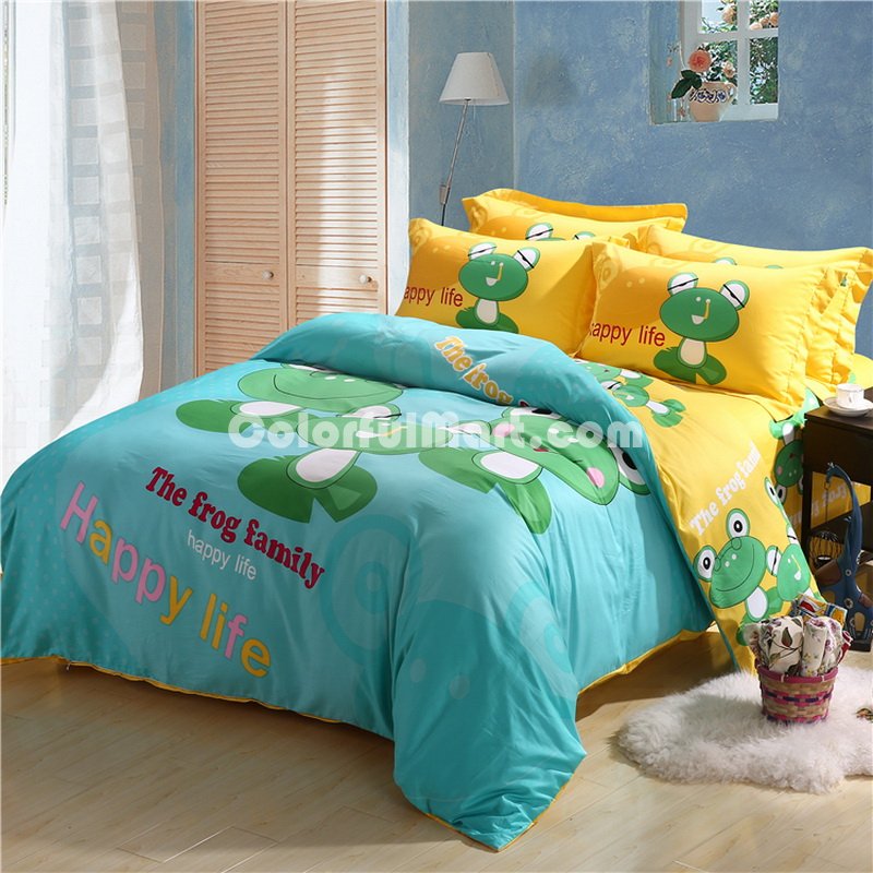 The Frog Family Blue Bedding Set Kids Bedding Duvet Cover Set Gift Idea - Click Image to Close