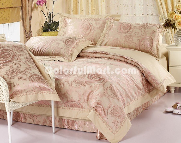 Charming Flowers Camel 4 PCs Luxury Bedding Sets - Click Image to Close