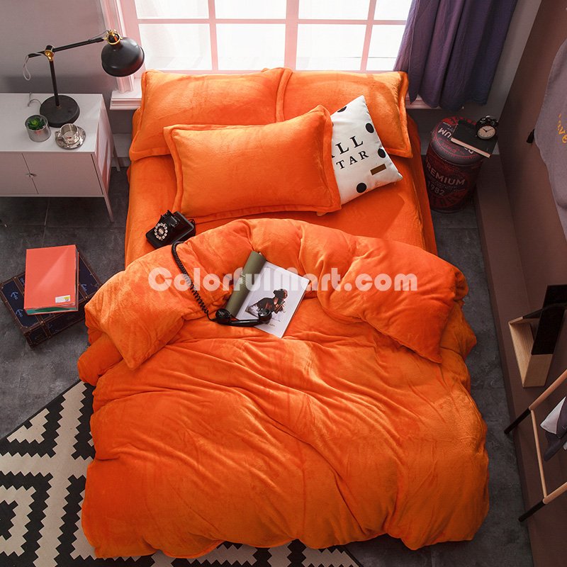 Orange Velvet Flannel Duvet Cover Set for Winter. Use It as Blanket or Throw in Spring and Autumn, as Quilt in Summer. - Click Image to Close