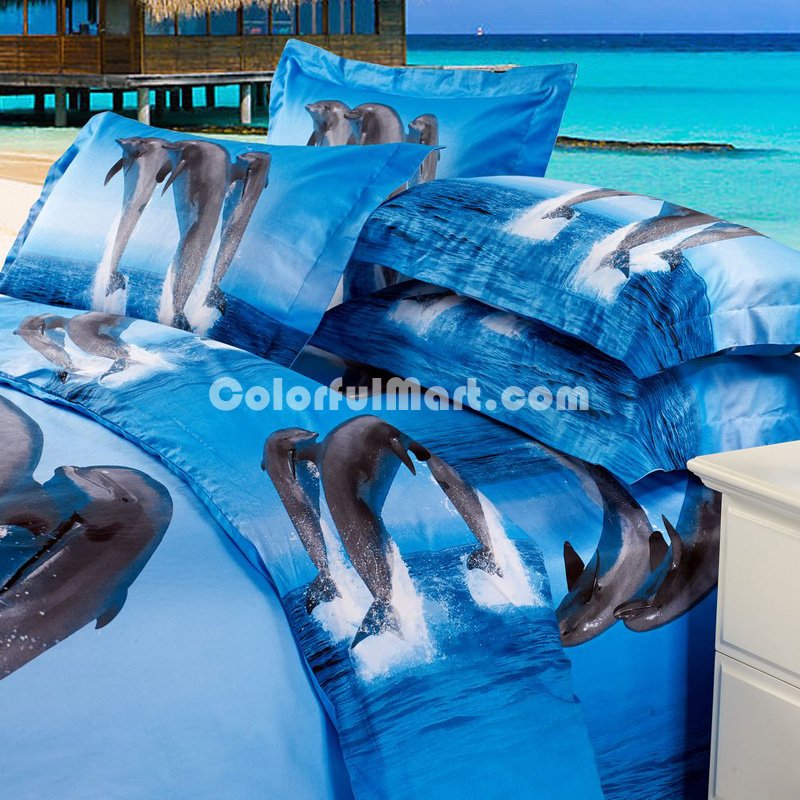 Gift Ideas Dolphins Blue Bedding Sets Teen Bedding Dorm Bedding Duvet Cover Sets 3D Bedding Animal Print Bedding - Click Image to Close