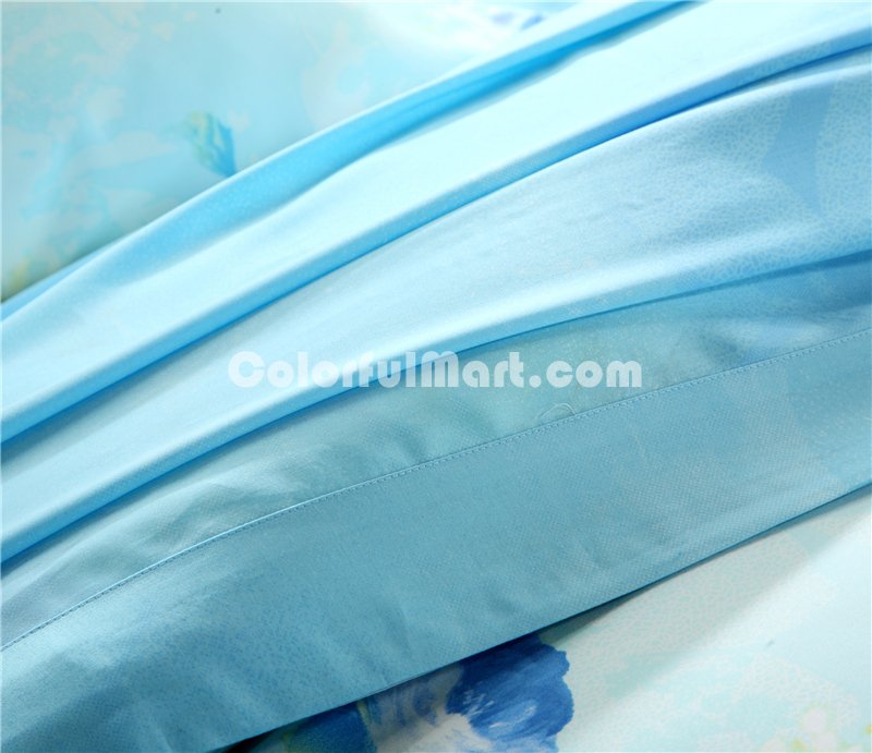 Sky City Blue Bedding Set Girls Bedding Floral Bedding Duvet Cover Pillow Sham Flat Sheet Gift Idea - Click Image to Close