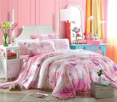 Dancing Pink Bedding Set Girls Bedding Floral Bedding Duvet Cover Pillow Sham Flat Sheet Gift Idea