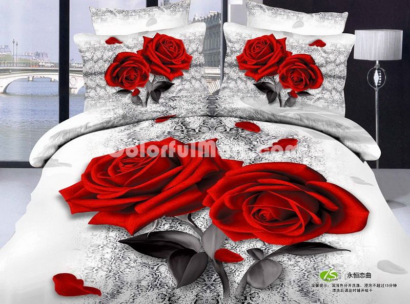 Sweet Song Red Bedding Rose Bedding Floral Bedding Flowers Bedding - Click Image to Close