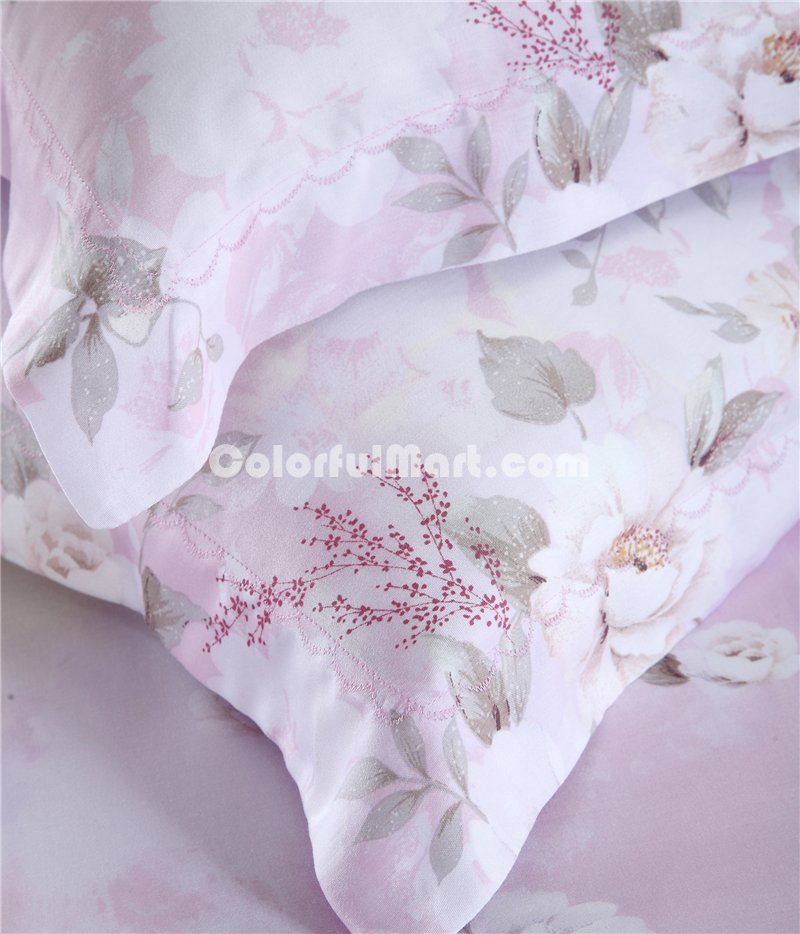 White Lover Pink Bedding Set Girls Bedding Floral Bedding Duvet Cover Pillow Sham Flat Sheet Gift Idea - Click Image to Close