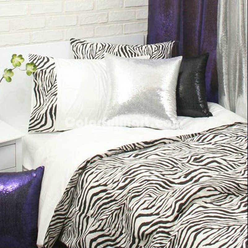 Classic Black Zebra Print Bedding Set - Click Image to Close