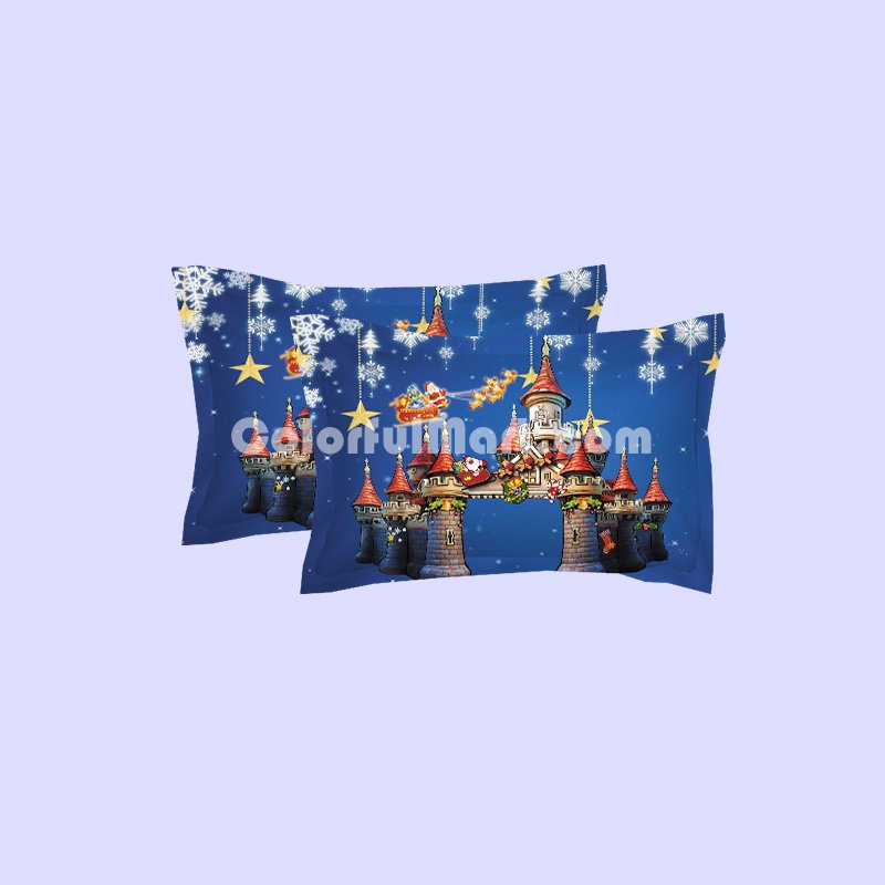 Christmas Castle Blue Bedding Duvet Cover Set Duvet Cover Pillow Sham Kids Bedding Gift Idea - Click Image to Close