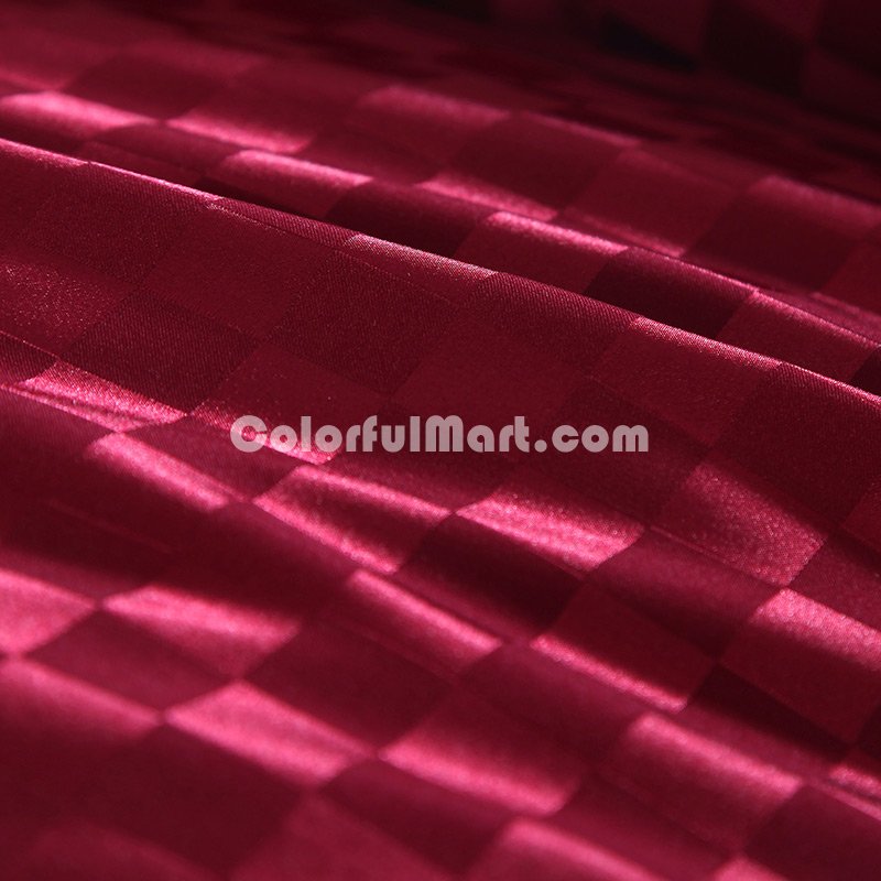 Beautiful Grids Wine Red Silk Bedding Modern Bedding - Click Image to Close