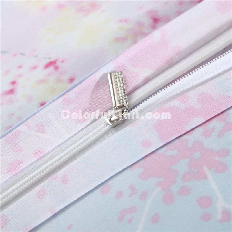 Peach Blossom Pink Bedding Set Girls Bedding Floral Bedding Duvet Cover Pillow Sham Flat Sheet Gift Idea - Click Image to Close