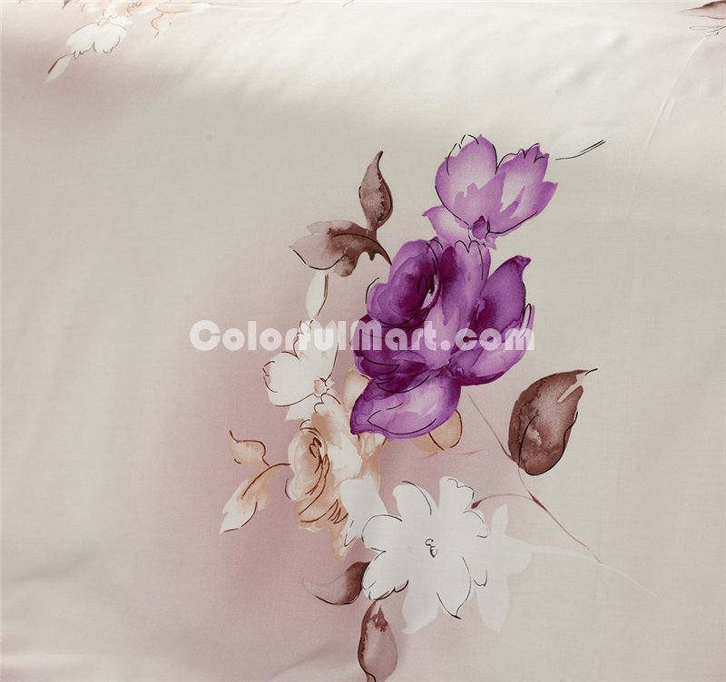 Flower Language Purple Bedding Set Luxury Bedding Girls Bedding Duvet Cover Pillow Sham Flat Sheet Gift Idea - Click Image to Close