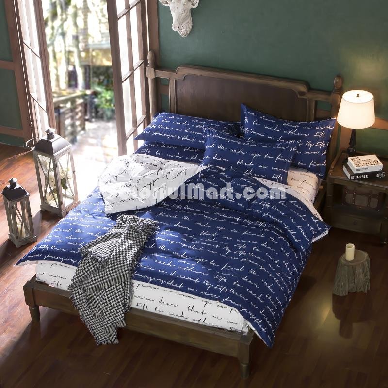 Love Letter Blue Bedding Set Duvet Cover Pillow Sham Flat Sheet Teen Kids Boys Girls Bedding - Click Image to Close
