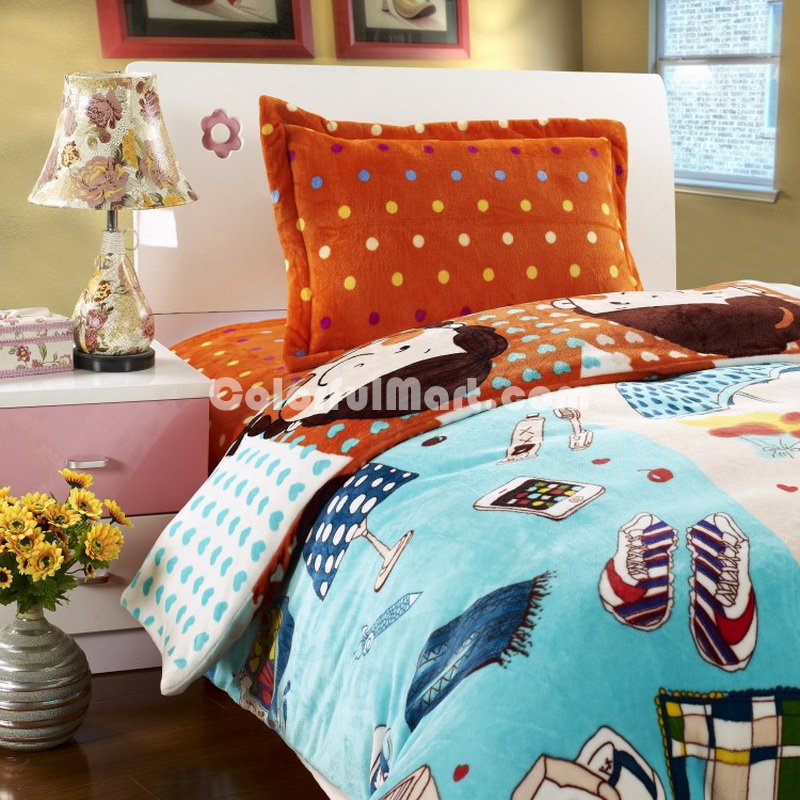 Happy Every Day Flannel Duvet Cover Set Kids Bedding - Click Image to Close