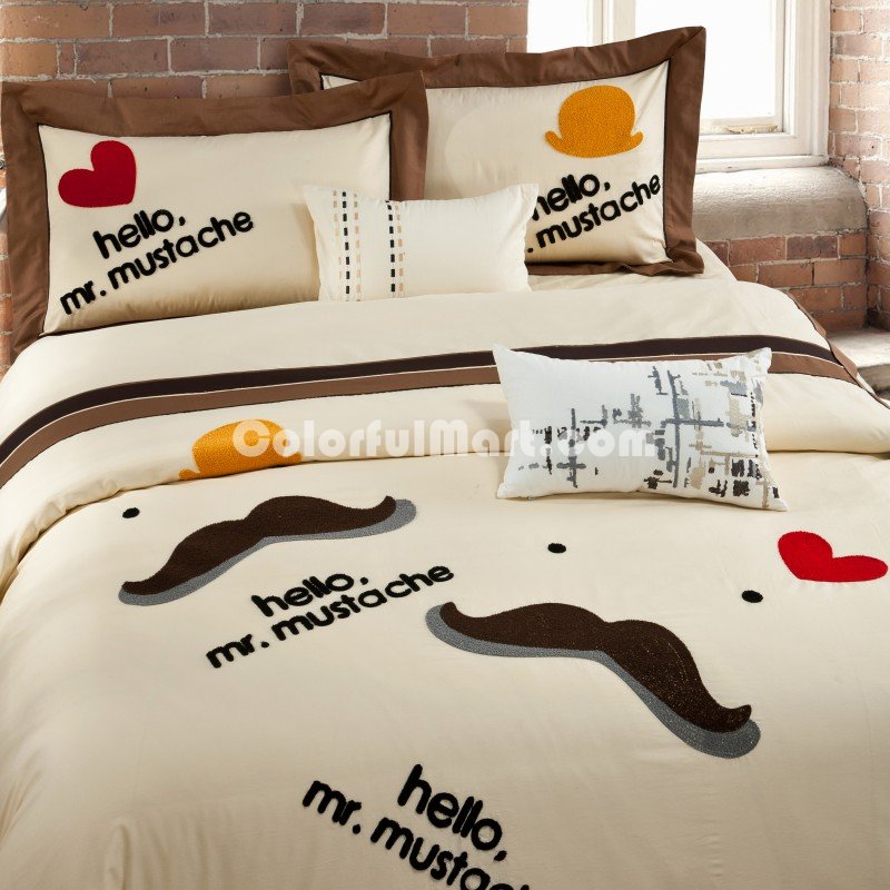 Mr Mustache Beige Bedding Girls Bedding Teen Bedding Luxury Bedding - Click Image to Close