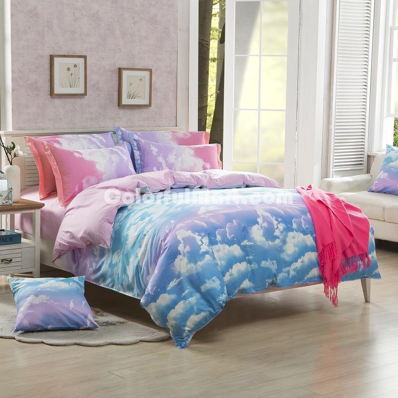 Colorful Clouds Pink Bedding Set Modern Bedding Cheap Bedding Discount Bedding Bed Sheet Pillow Sham Pillowcase Duvet Cover Set - Click Image to Close