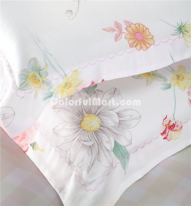 Beautiful Flowers White Bedding Set Girls Bedding Floral Bedding Duvet Cover Pillow Sham Flat Sheet Gift Idea - Click Image to Close