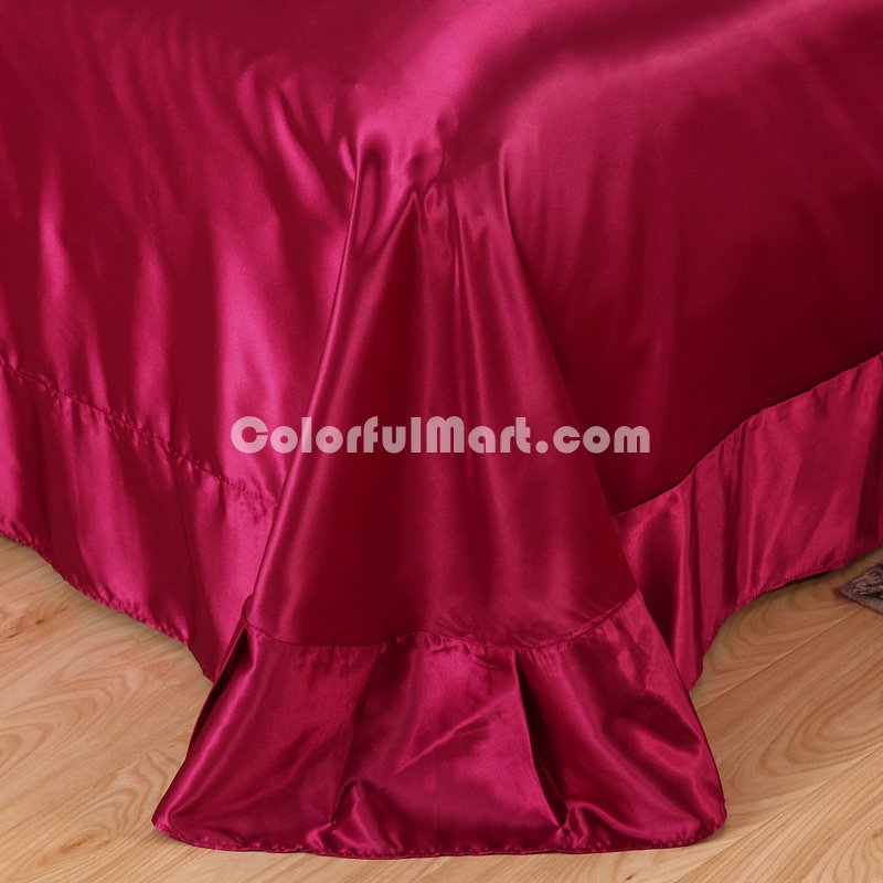 Wine Silk Bedding Set Duvet Cover Silk Pillowcase Silk Sheet Luxury Bedding - Click Image to Close