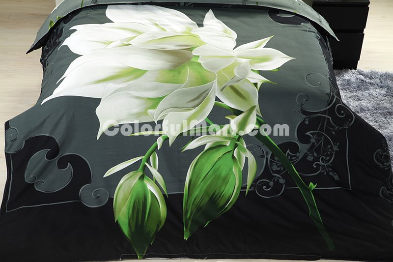 Gardenia Black Bedding 3D Duvet Cover Set - Click Image to Close