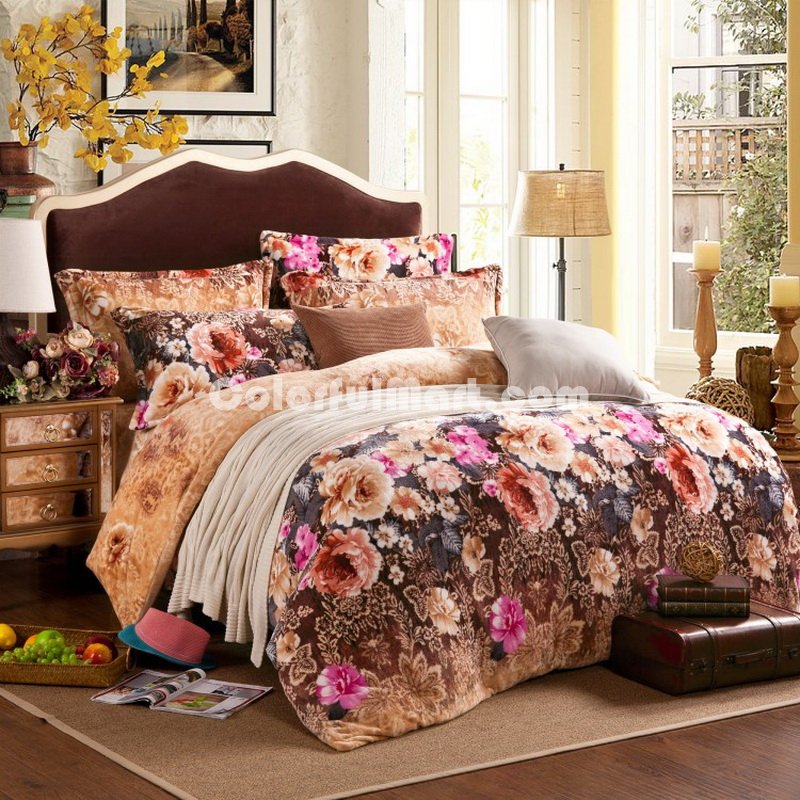 Golden Time Camel Flowers Bedding Flannel Bedding Girls Bedding - Click Image to Close