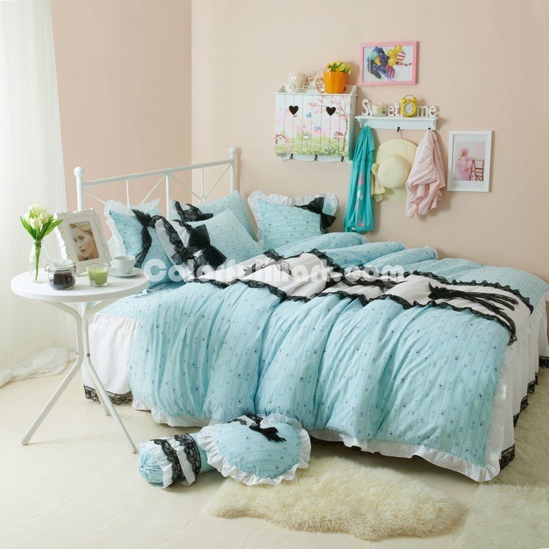 Black Temptation Cats Blue Princess Bedding Girls Bedding Duvet Cover Set - Click Image to Close