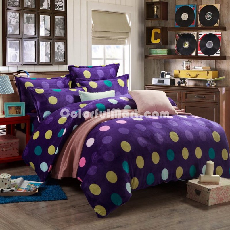 Polka Dot Purple Style Bedding Flannel Bedding Girls Bedding - Click Image to Close