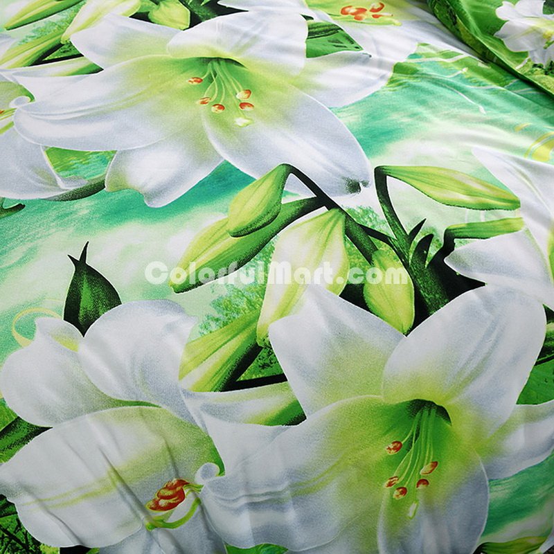 Lily Green Bedding 3D Duvet Cover Set - Click Image to Close