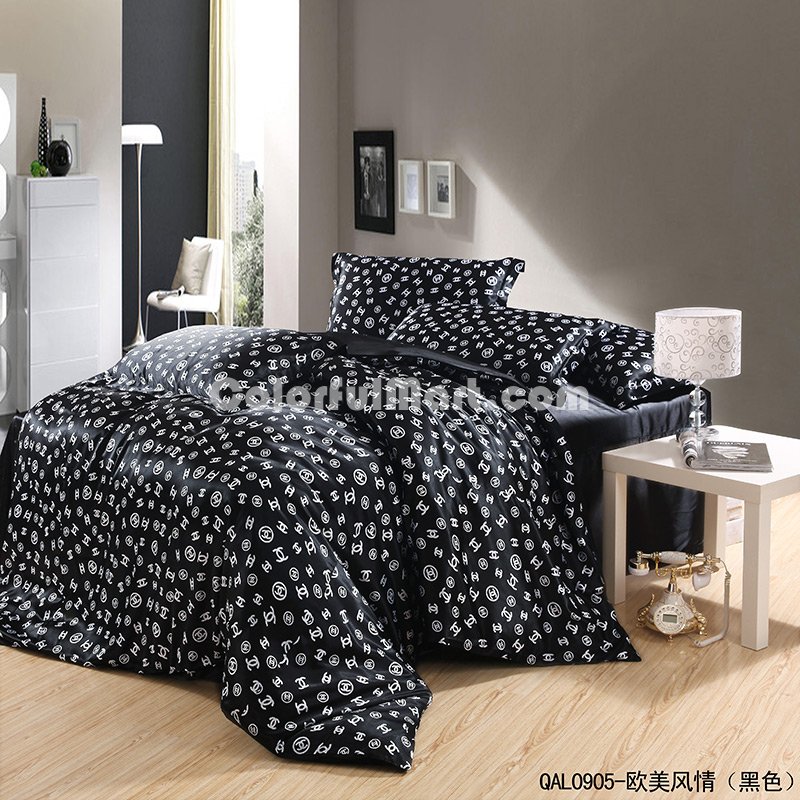 European And American Style Black Duvet Cover Set Silk Bedding Luxury Bedding - Click Image to Close
