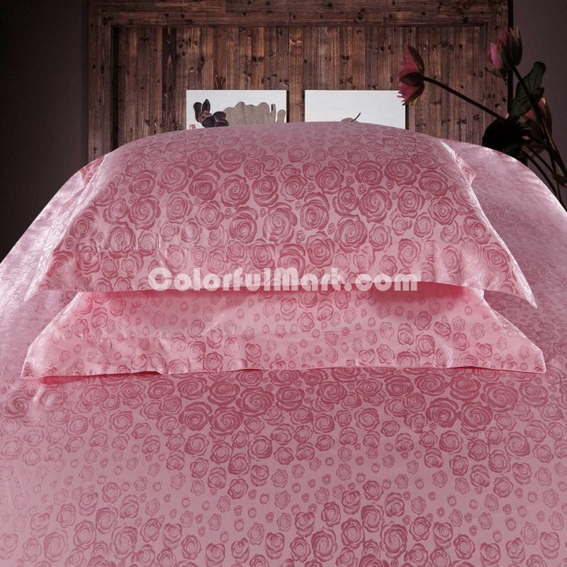 Romantic Rose Pink Jacquard Damask Luxury Bedding - Click Image to Close