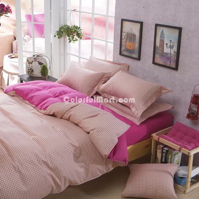Checks Pink Bedding Set Duvet Cover Pillow Sham Flat Sheet Teen Kids Boys Girls Bedding